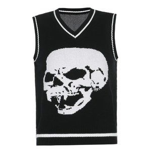 Womens Black Vneck Skull Vest